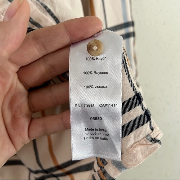 🦋 Motherhood Tan Orange Button Down Plaid Flannel 3/4 Sleeve T-Shirt Medium - Picture 5 of 8